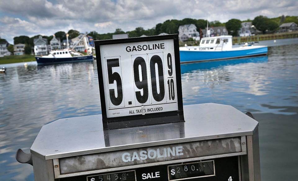 The price of gasoline at the dock in Green Harbor, Marshfield, on Monday June 13, 2022. Some harbors have no gas pumps so boaters can be limited to where they can buy gas.