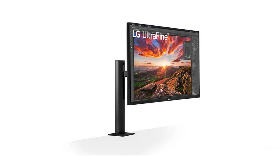 Product shot of LG 32UN880-B UltraFine Ergo, one of the best monitors for Mac mini