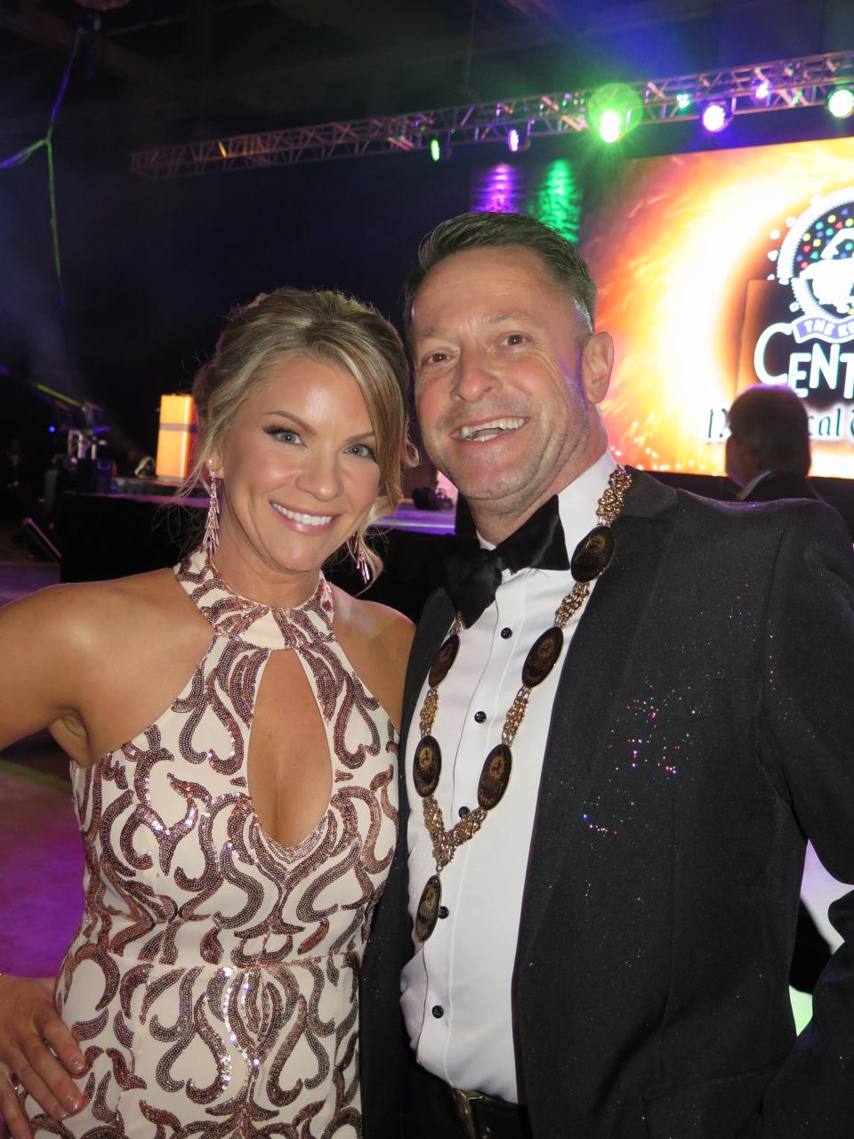 Amy Hicks and former Centaur captain Corky Bridges at
Krewe of Centaur Grande Bal in Shreveport Convention Center January 20,
2024.