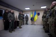 Ukraine's President Zelenskiy visits Ukrainian service members in Donets region