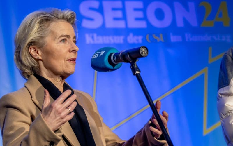 European Commission President Ursula von der Leyen gives a press statement at the CSU's winter retreat in the Bundestag at Seeon Monastery. Peter Kneffel/dpa