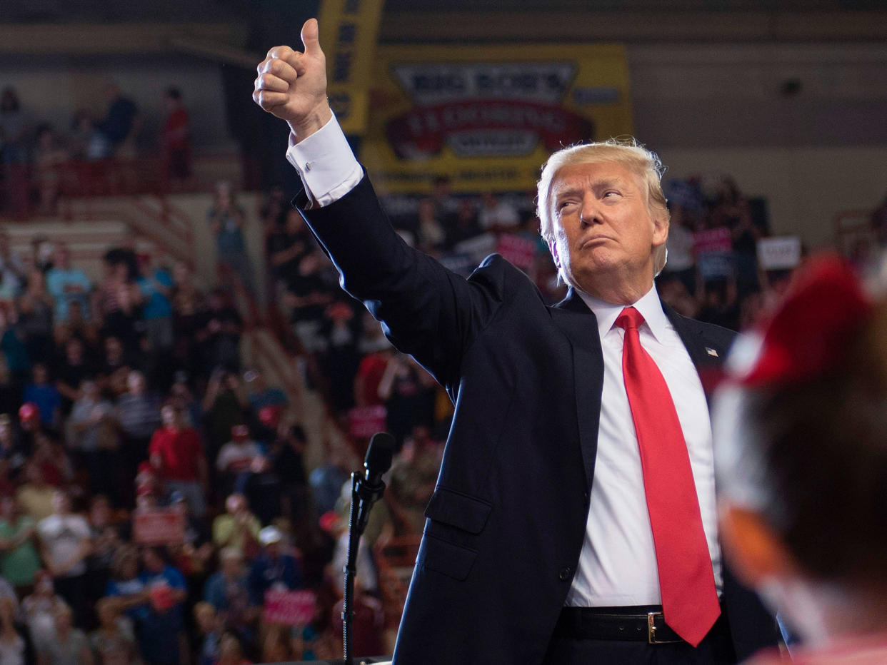 US President Donald Trump addresses a 'Make America Great Again' rally in Harrisburg, PA, April 29, 2017,: AFP