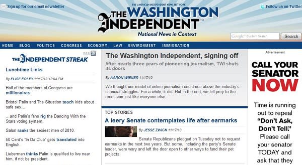 Washington Independent folds