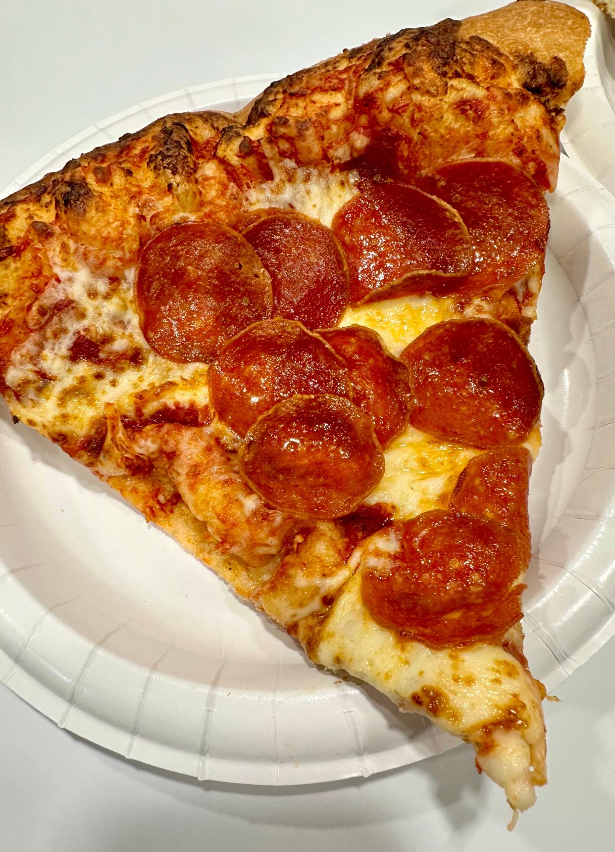 Pizza, by the slice or a whole pie, is available in cheese or pepperoni at the Costco food court in Jackson Township.