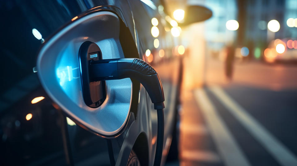 A close up of an Electric Vehicle charging station, emphasizing the innovative technology.