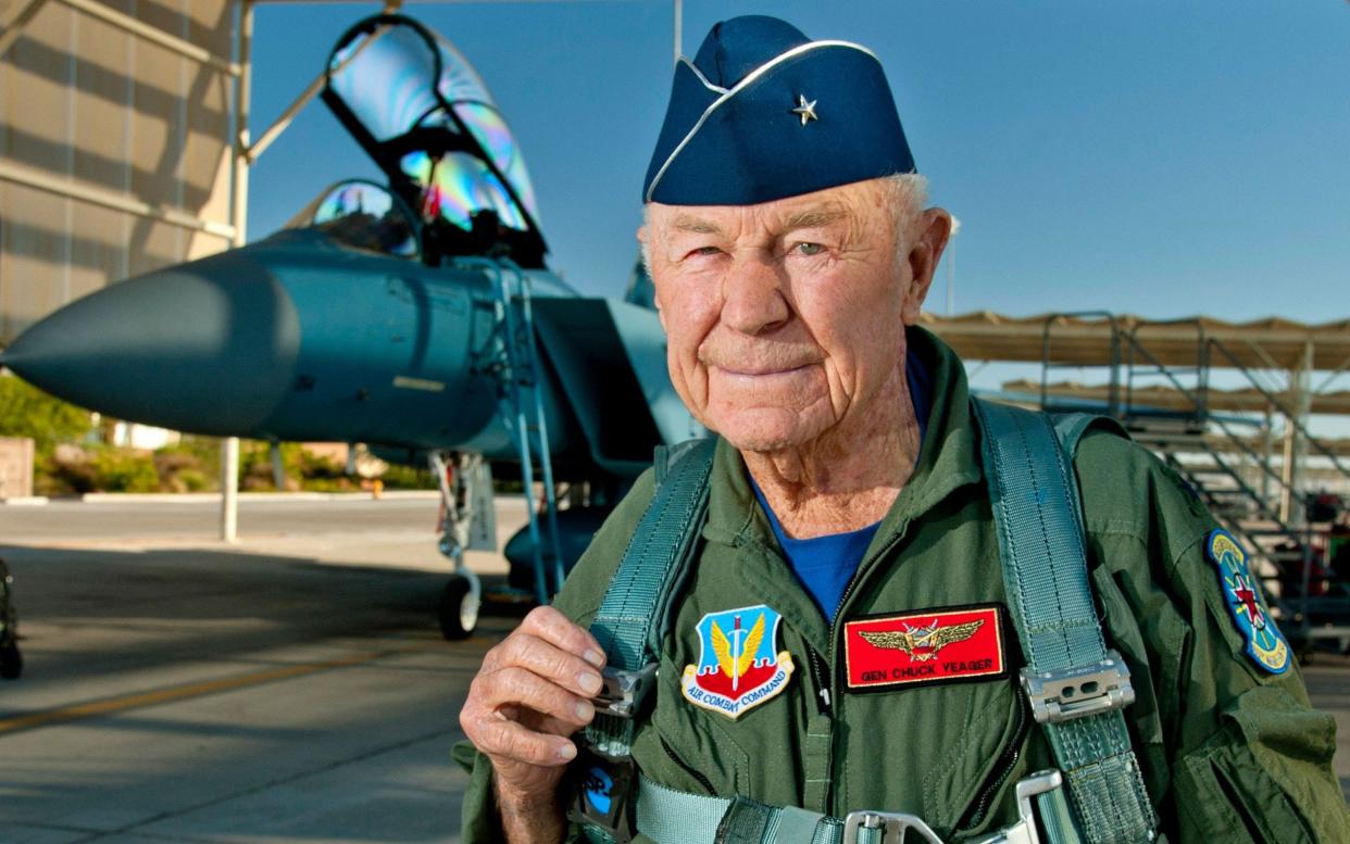 "Chuck" Yeager prepares to board an F-15D Eagle from the 65th Aggressor Squadron at Nellis Air Force Base, Nevada in 2012 - AFP