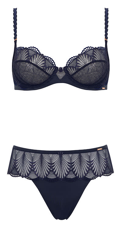 Rosie for Autograph <br><br>Navy Non Padded Deco Bra - £35.00<br>High Leg Knicker - £15.00