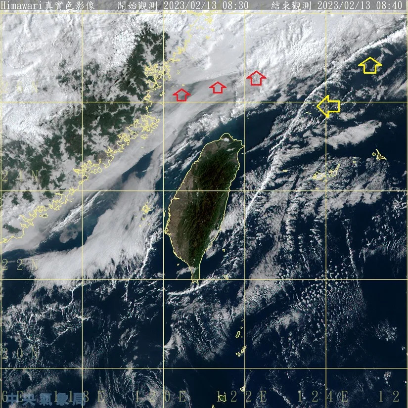鄭明典今日PO出一張衛星雲圖表示，冷空氣在鋒面後方，已很接近台灣，預計之後將會有所反應。&nbsp;&nbsp;&nbsp;圖：取自鄭明典臉書