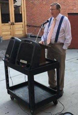 Bruce Wheeler, well-known University of Tennessee historian, talks about intellectual freedom in the university environment at Sweet P's BBQ, where the Society of Appalachian Historians ate while at a conference in Knoxville in 2016.