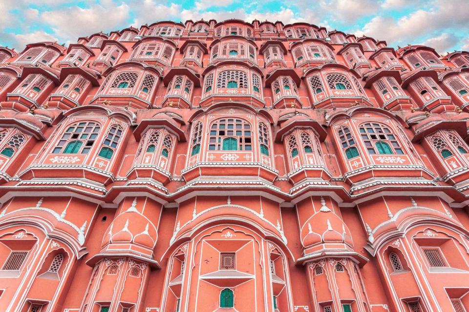 Pink and white detail of the Palace of winds in Jaipur, India, voted one of the best cities in the world