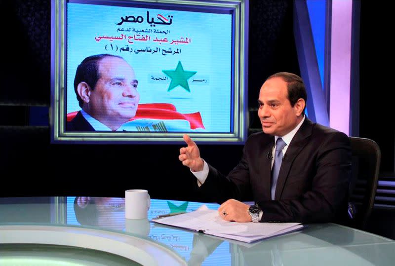 FILE PHOTO: Presidential candidate and Egypt's former army chief Abdel Fattah al-Sisi talks during a television interview broadcast on CBC and ONTV
