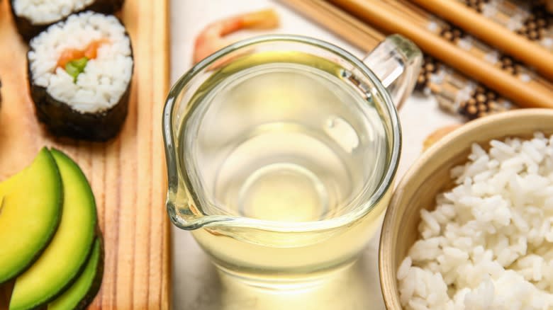 Rice vinegar with sushi