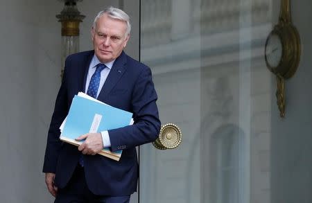 French Foreign Minister Jean-Marc Ayrault leaves the weekly cabinet meeting at the Elysee Palace in Paris, France, June 15, 2016. REUTERS/Jacky Naegelen