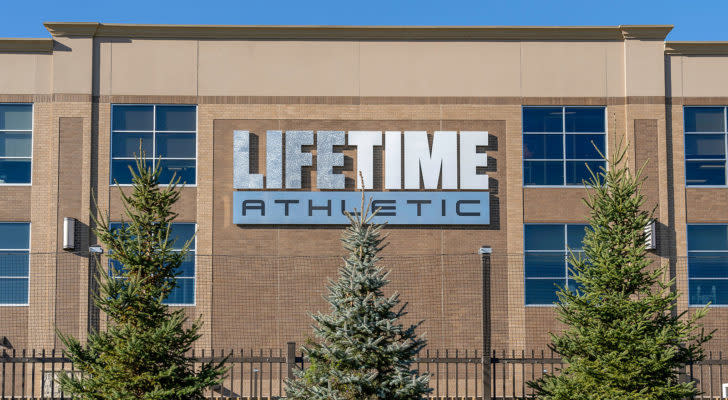 The outside of a Life Time Athletic gym in Ontario.