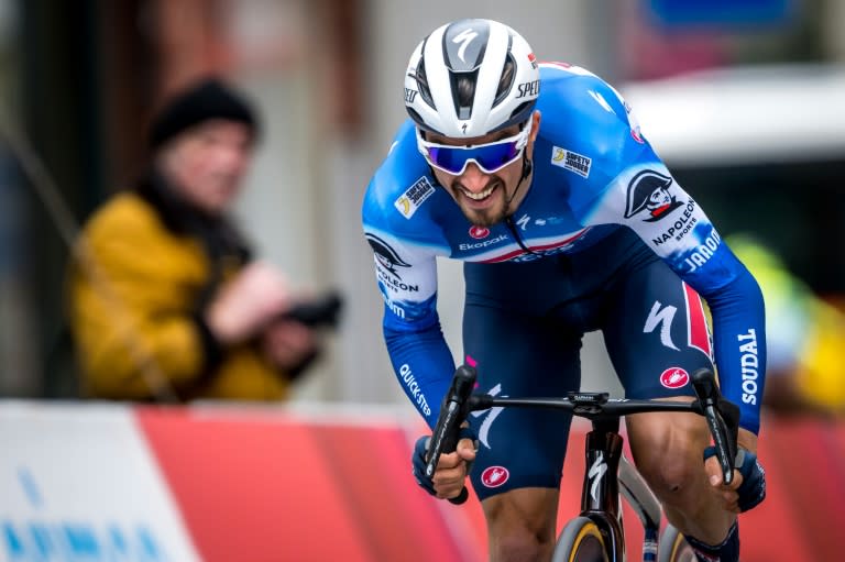 Le Français Julian Alaphilippe lors du prologue du Tour de Romandie, le 24 avril 2024 à Payerne (Suisse) (Fabrice COFFRINI)