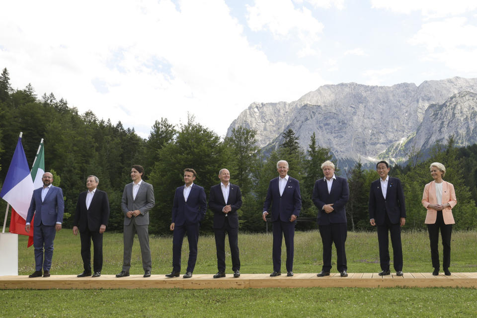 G7領導人峰會於26至28日在德國巴伐利亞州埃爾茂舉行。   圖：翻攝自強生推特（資料照）