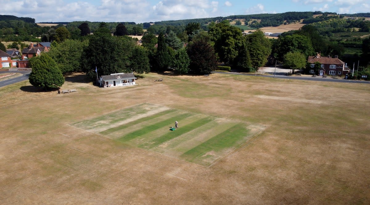 The effects of the drought at Boughton and Eastwell Cricket Club in Ashford, Kent, are clear (Gareth Fuller/PA) (PA Wire)