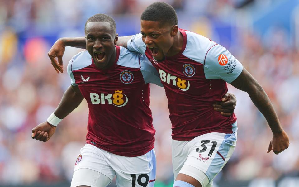 Aston Villa's Leon Bailey and Moussa Diaby celebrate against Everton -Same story different season: Everton are circling relegation plughole once more