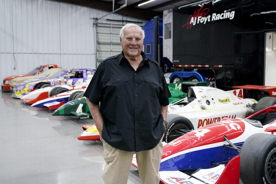 A.J. Foyt stands inside his racing team's garage, Wednesday, March 29, 2023, in Waller, Texas. (AP Photo/Godofredo A. Vásquez)