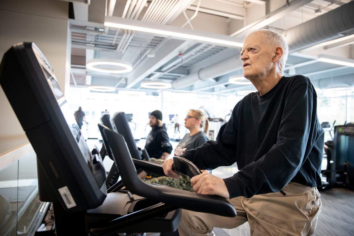 Peter Courtney barely breaks a sweat riding an recumbent bike March 12 at the Salem Family YMCA. The former Oregon Senate president had transcatheter aortic valve replacement in January.