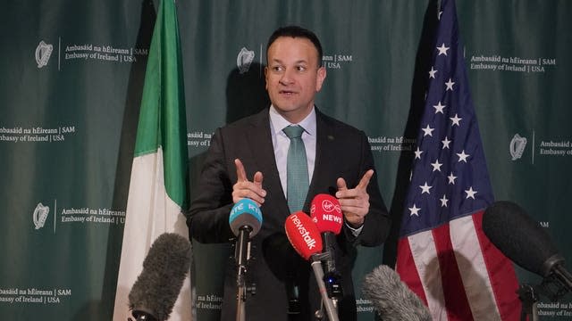 Taoiseach Leo Varadkar speaking in the Senate Room at the Mayflower Hotel in Washington DC earlier in the day 