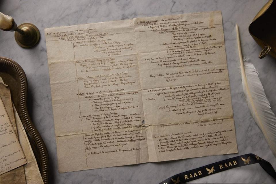 Handwritten notes composed by future President John Quincy Adams in preparation for his first appearance before the U.S. Supreme Court are offered for sale for $75,000.