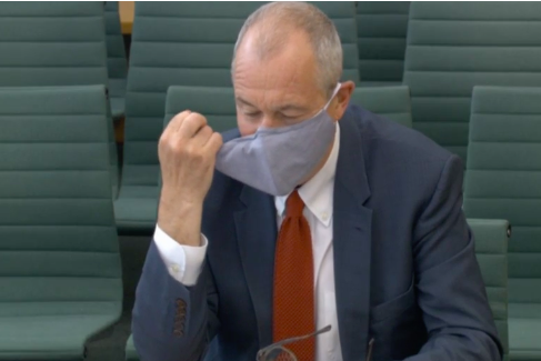 Sir Patrick shed his face mask at the start of the session, once he'd established the members were sat safely 2m from each other (Parliament TV)