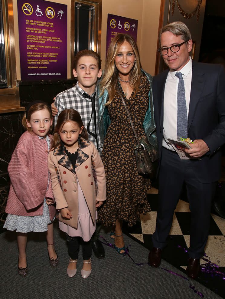 Tabitha Broderick, Marion Loretta Broderick, James Wilkie Broderick, Sarah Jessica Parker and Matthew Broderick attending the Broadway Opening Performance After Party for 'Charlie and the Chocolate Factory'