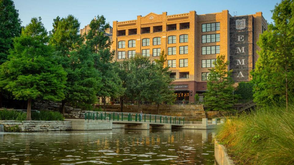 Brick exterior of the Hotel Emma, voted one of the best city hotels in the United States