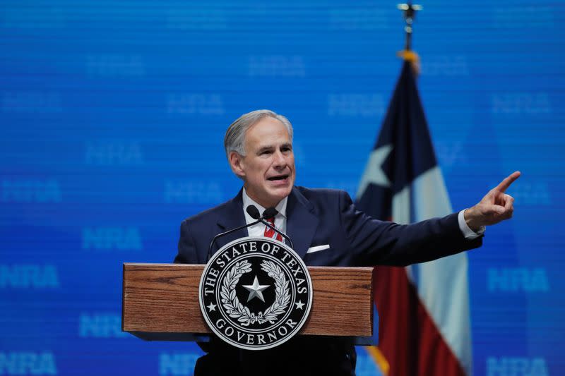 Texas Governor Greg Abbott speaks at the annual NRA convention in Dallas, Texas