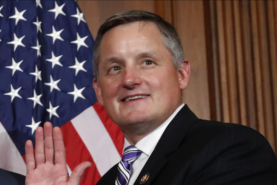 FILE - Rep. Bruce Westerman, R-Ark. poses during a ceremonial swearing-in on Capitol Hill, Jan. 3, 2019, in Washington during the opening session of the 116th Congress. (AP Photo/Alex Brandon, File)