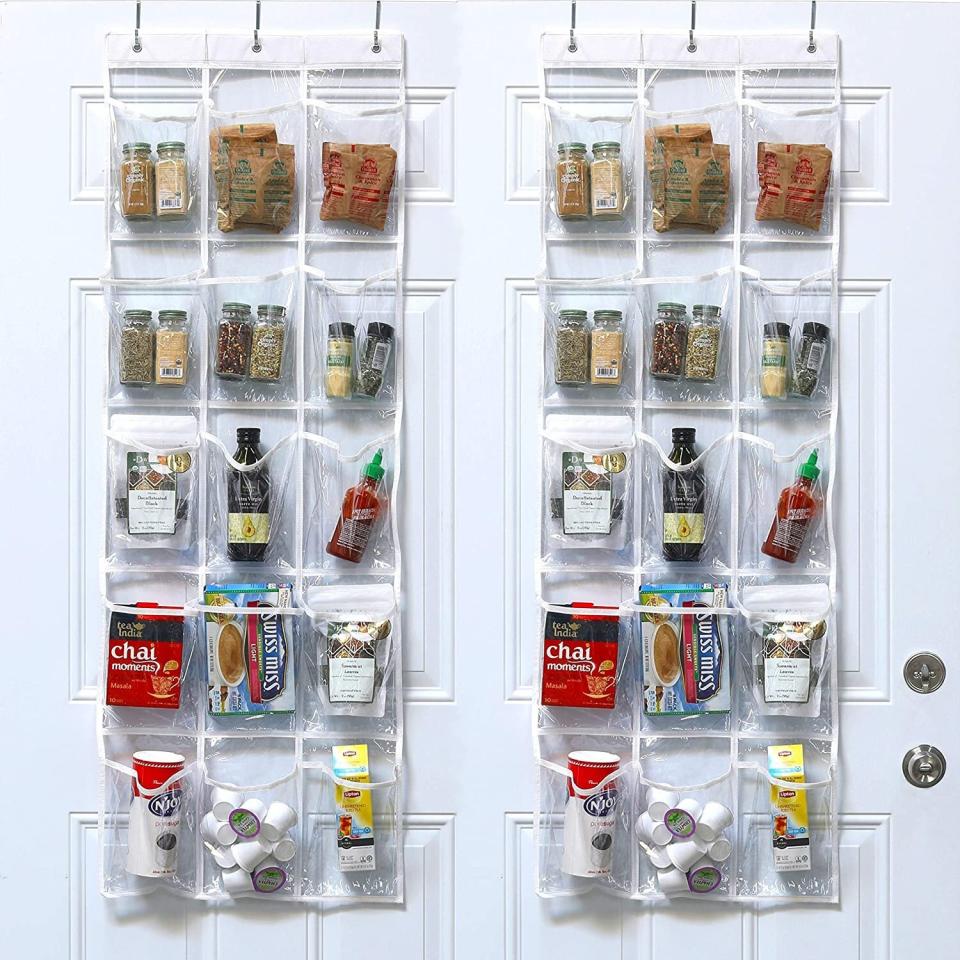 This <a href="https://amzn.to/3joBKW0" target="_blank" rel="noopener noreferrer">organizer hangs over a door </a>and comes with 15 clear pockets for storing spices, snacks and more. You can even use these in the bathroom to store beauty products. Find it for $15 on <a href="https://amzn.to/3joBKW0" target="_blank" rel="noopener noreferrer">Amazon</a>.