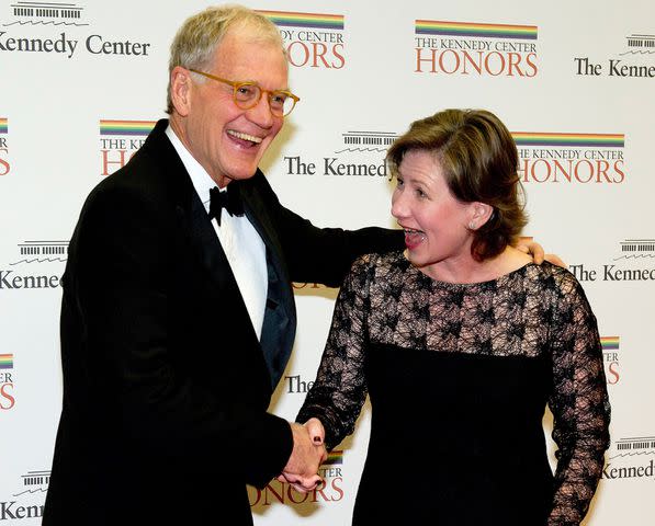 <p>Ron Sachs - Pool/Getty</p> David Letterman and Regina Lasko in 2012