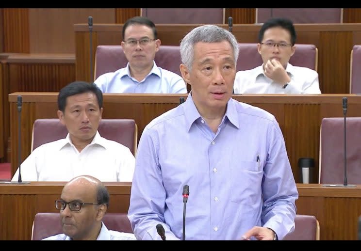 PM Lee delivering his ministerial statement on Monday (3 July). (PHOTO: Screengrab of CNA broadcast)