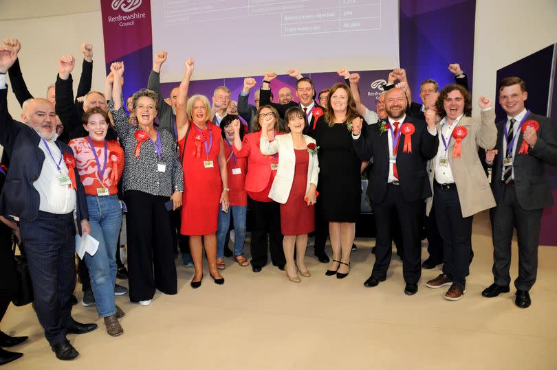 Johanna Baxter and Alison Taylor celebrate with Labour supporters