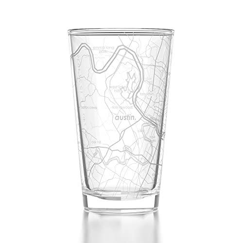 40) Engraved Map Pint Glass Etched Beer Glass