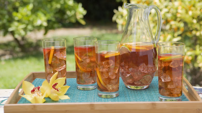 Pitcher and glasses of iced tea