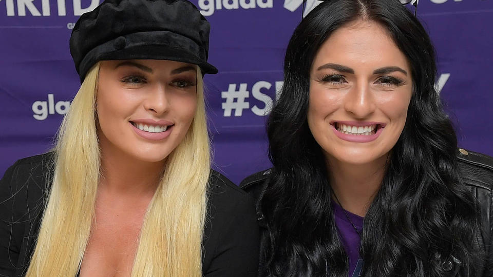 Mandy Rose and Sonya DeVille at the Meet WWE Superstars event in 2018.  (Photo by Roy Rochlin/Getty Images)