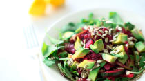 <p>This arugula salad qualifies as raw and vegan because it calls for olive oil (use stone-pressed or cold-pressed) and citrus juice as an acid instead of vinegar. <a href="https://www.marthastewart.com/1050605/beet-avocado-and-arugula-salad-sunflower-seeds" rel="nofollow noopener" target="_blank" data-ylk="slk:View recipe;elm:context_link;itc:0;sec:content-canvas" class="link "> View recipe </a></p>