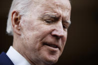 Democratic presidential candidate former Vice President Joe Biden speaks with members of the media after attending services, Sunday, Feb. 23, 2020, at the Royal Missionary Baptist Church in North Charleston, S.C. (AP Photo/Matt Rourke)