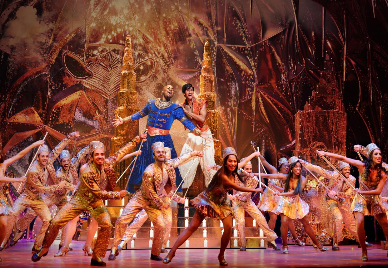 A scene from the Broadway production of Disney’s “Aladdin.” The national tour will bring the musical to Sarasota’s Van Wezel Performing Arts Hall for a week in January