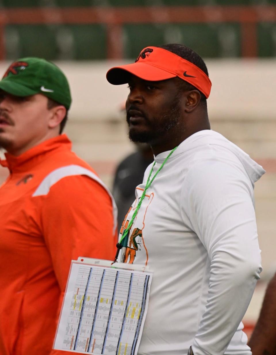Florida A&M football head coach Willie Simmons looks on during the third day of spring practice at Bragg Memorial Stadium in Tallahassee, Florida on Friday, March 10, 2023
