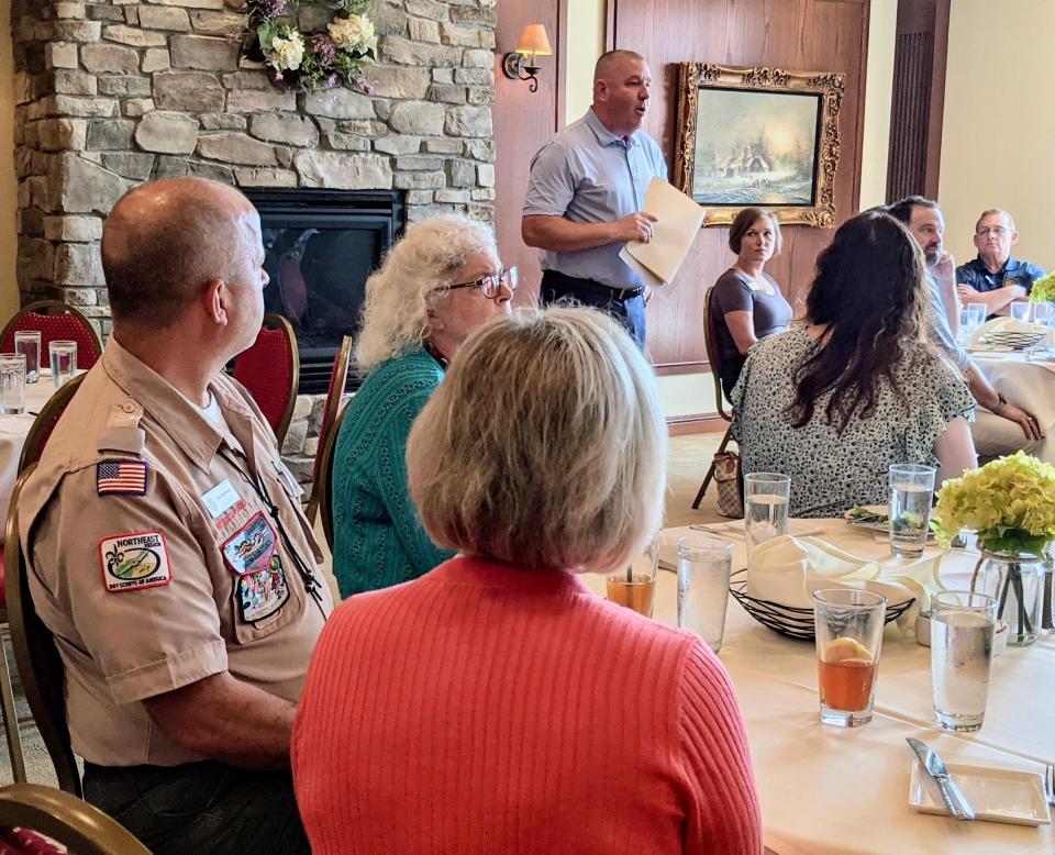 John Latimer, president of the Hagerstown Rotary Foundation, speaks Wednesday, to Rotart Club members and representatives of organizations that received funding through the foundation. The luncheon was held at Nick's Airport Inn.