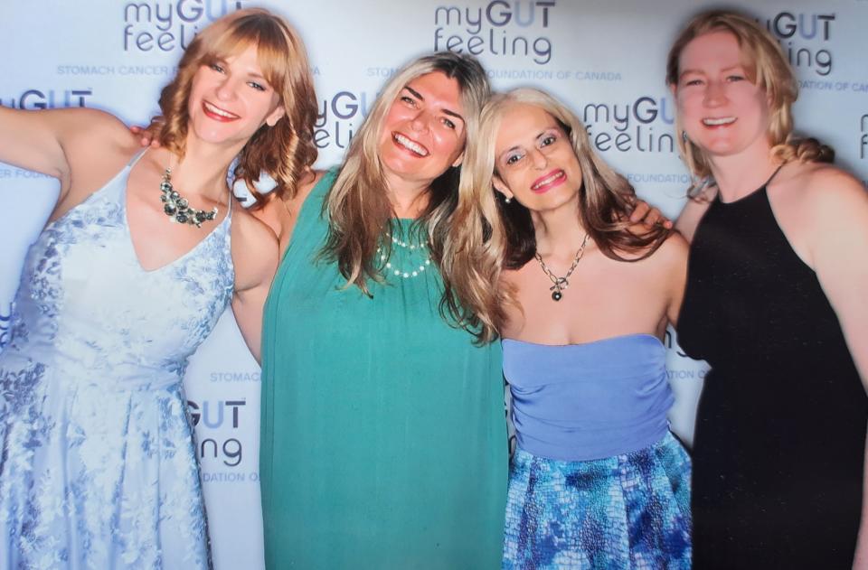  Katy Kosyachkova ( My Gut Feeling co-founder), Dr. Christine Brezden-Masley , Tiano and Dr. Natalie Coburn at the 1st Annual Periwinkle Party Fundraiser. (Image courtesy of Teresa Tiano)