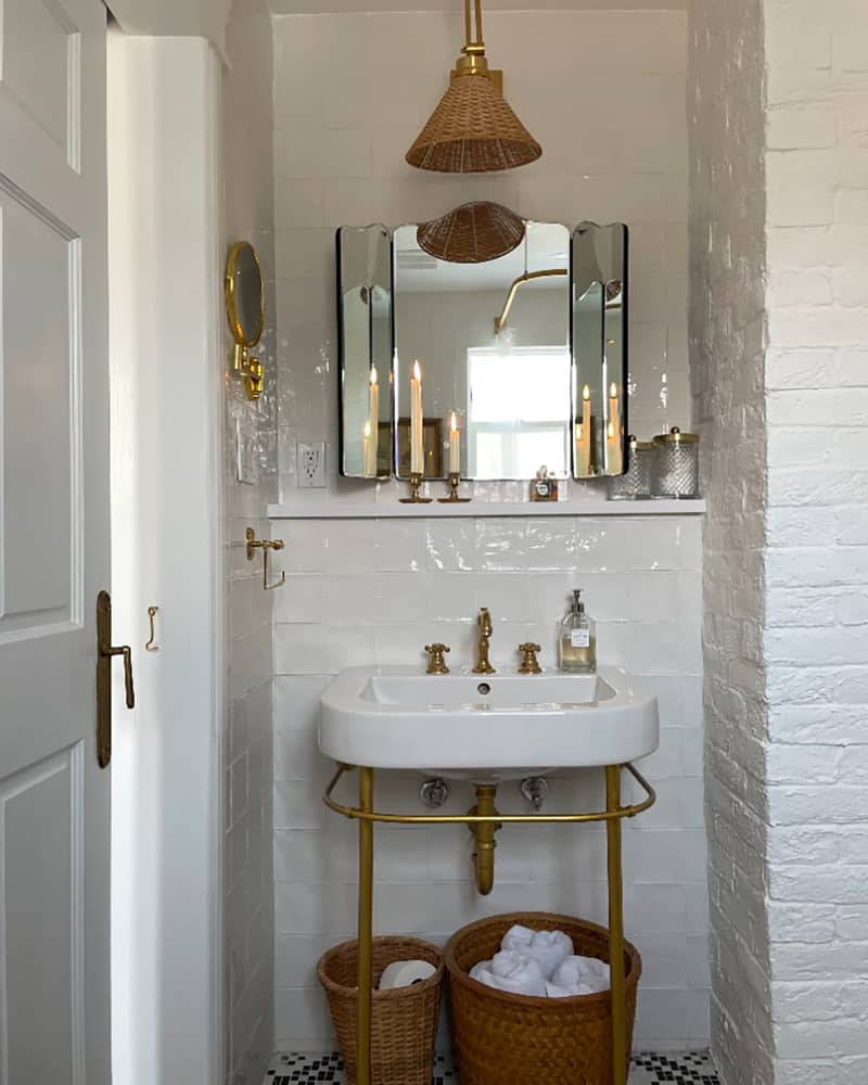 Freestanding bathroom sink in newly renovated bathroom.