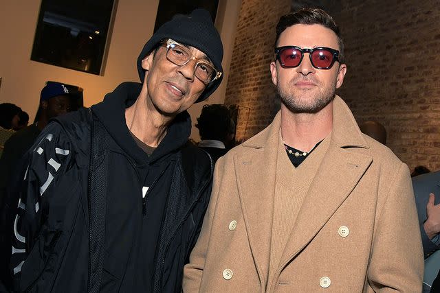 <p>Kristina Bumphrey/WWD via Getty</p> Futura and Justin Timberlake in New York City on Nov. 9, 2023