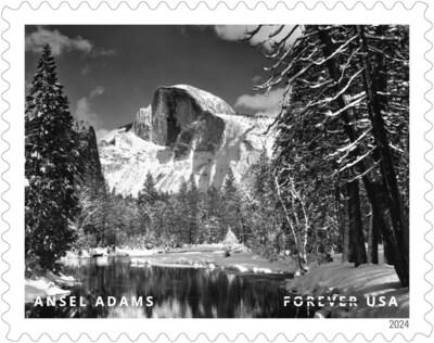 El Servicio Postal de EE. UU. revela estampillas adicionales para 2024 - Estampilla de Ansel Adams - Crédito de la imagen: Servicio Postal de EE. UU.