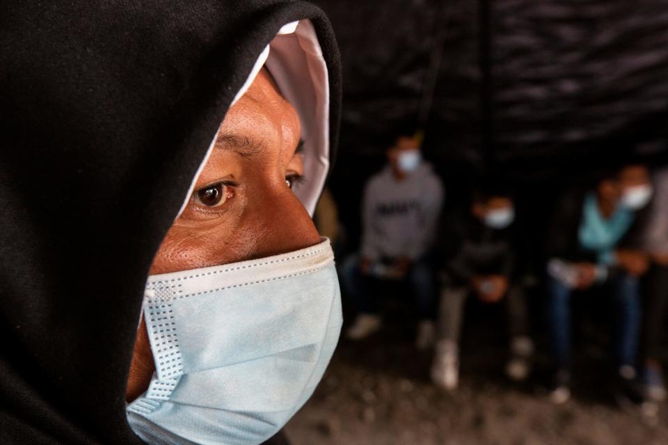 A Venezuelan migrant processed by Customs and Border Protection at a mobile processing center in El Paso, Texas after crossing the Rio Grande from Ciudad Juárez on Oct. 17, 2022. The man was later expelled in Eagle Pass, Texas, to Mexico and later transported by Mexican immigration to southern Mexico.