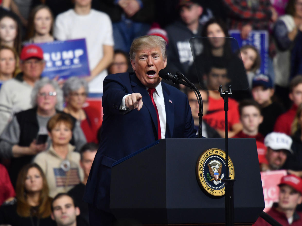 US President Donald Trump delivers remarks at the Make America Great Again Rally on March 10, 2018 in Moon Township, Pennsylvania: AFP/Getty