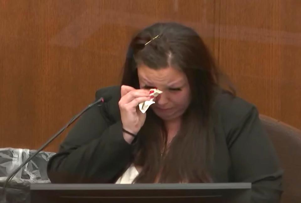 In this image taken from pool video, Katie Bryant, the mother of Daunte Wright, testifies Wednesday, Dec. 8, 2021, at the Hennepin County Courthouse in Minneapolis, Minn. ,in the trial of former Brooklyn Center police Officer Kim Potter in the April 11, 2021, death of Daunte Wright.